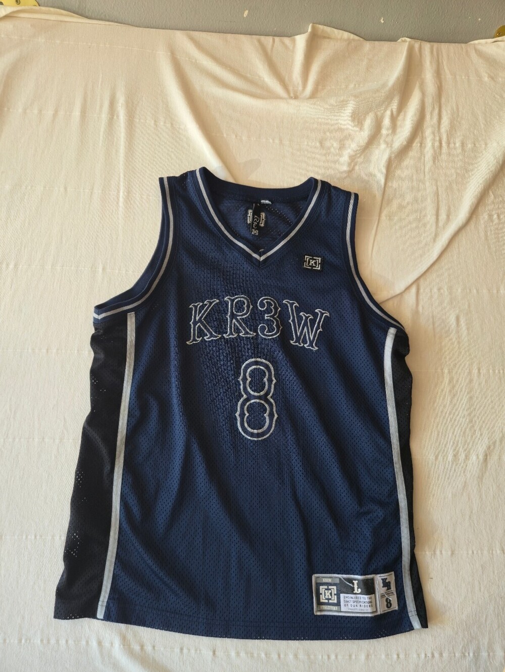 Vintage Y2k KR3W Navy Blue Basketball Skater Jersey #8 Size Large